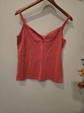 Lacoste Coral Pink Cotton Tank with Button Placket